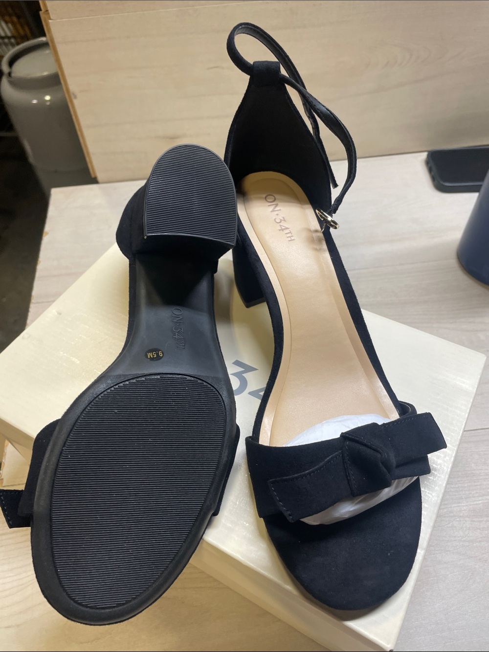 Ankle-Tie Bow Block Heel Sandals in Black #650